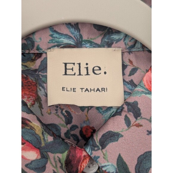 Elie Tahari Floral Satin Mauve Red Pink Button Up Long Sleeve Blouse Size Small - Picture 2 of 8